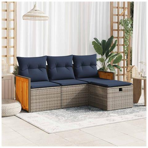 Set Divani da Giardino 4 pz con Cuscini in Polyrattan Grigio - Foto 2