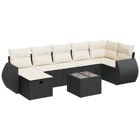 Set Divani da Giardino con Cuscini 8 pz Nero in Polyrattan - Foto 1