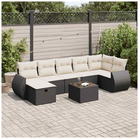 Set Divani da Giardino con Cuscini 8 pz Nero in Polyrattan - Foto 2