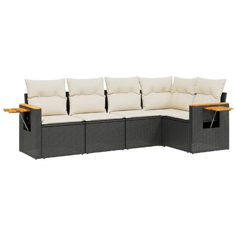 Set Divani da Giardino 5 pz con Cuscini in Polyrattan Nero - Foto 1