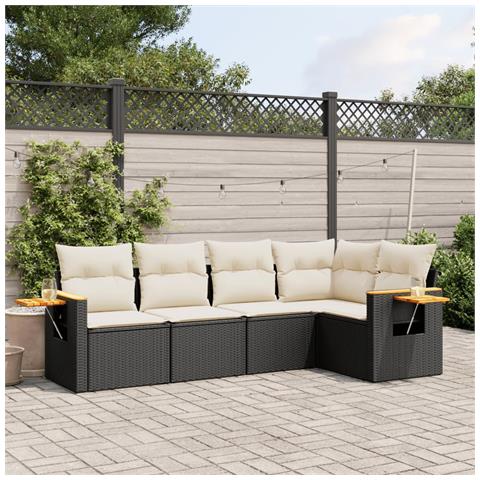 Set Divani da Giardino 5 pz con Cuscini in Polyrattan Nero - Foto 2
