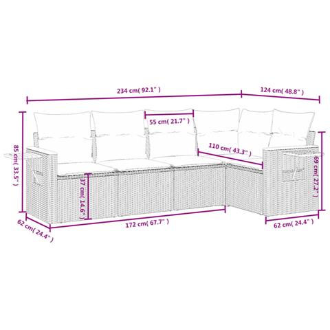 Set Divani da Giardino 5 pz con Cuscini in Polyrattan Nero - Foto 3