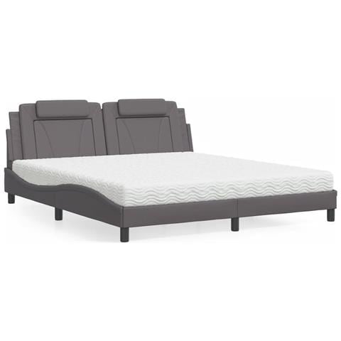 Letto con Materasso Grigio 180x200 cm in Similpelle - Foto 2