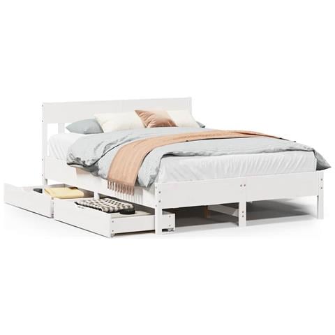 Letto senza Materasso Bianco 140x200 cm Legno Massello di Pino - Foto 1