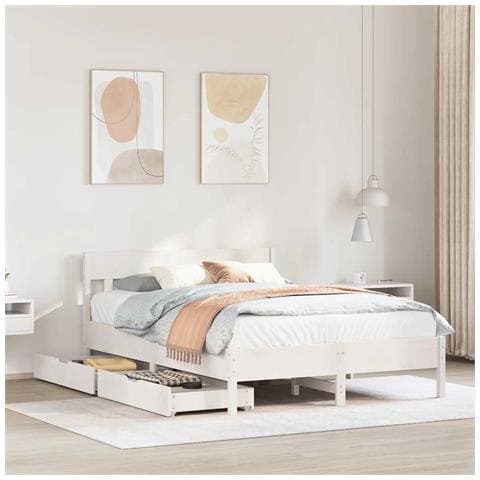 Letto senza Materasso Bianco 140x200 cm Legno Massello di Pino - Foto 2