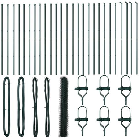 Recinzione Esagonale  Verde 1x50 m Acciaio, Pali per Recinzione  13 pcs Verde Ø32 mm 150 cm Acciaio Zincato - Foto 1