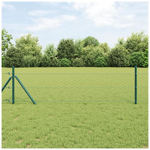 Recinzione Esagonale  Verde 1x50 m Acciaio, Pali per Recinzione  13 pcs Verde Ø32 mm 150 cm Acciaio Zincato - Foto 2