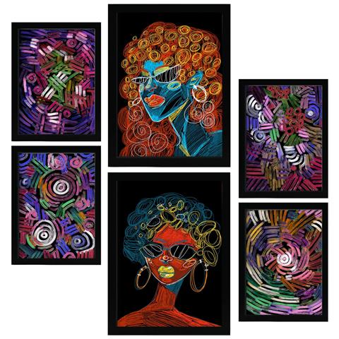 Set Di 6 Stampe Stark Forms 2 In Dipinti Decorativi Estetici Astratti Femminili Per Il Tuo Soggiorno Di Casa A3 & A4 Cornice Nera - Foto 1