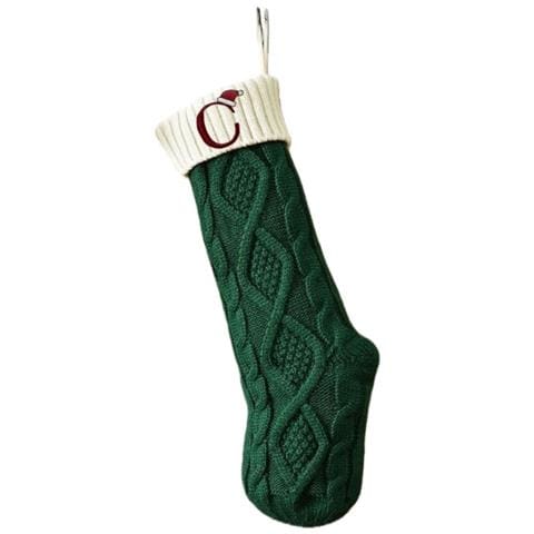 Calza Di Natale Verde Ricamata Con Lettera C - Decorazione Festiva In Maglia - Foto 1