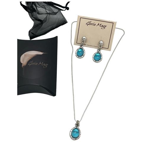Collana E Orecchini Placcati In Argento Con Cristallo Blu - Foto 1
