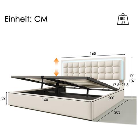 Letto In Pelle Pu Bianco Con Led Regolabile E Rete A Doghe - Foto 2