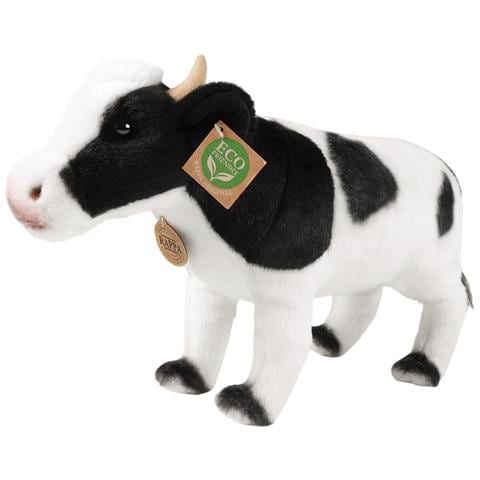 Peluche Mucca 33cm Realista Ultra Morbido In Materiale Riciclato Ecologico, Bianco / Nero - Foto 1