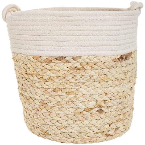Cestino In Fibra Naturale E Cotone Marrone D32x31 - Foto 2
