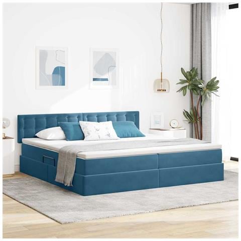 Letto con Contenitore Blu Scuro 200 x 200 cm Velluto - Foto 2