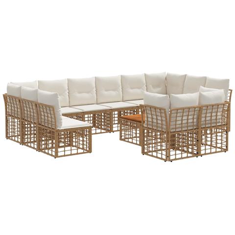 Set di divani da esterno 13 pcs Naturale e Bianco Crema - Foto 1