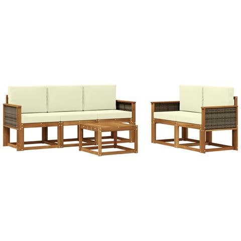 Set di divani da esterno con cuscino 6 pcs Naturale e Crema - Foto 1