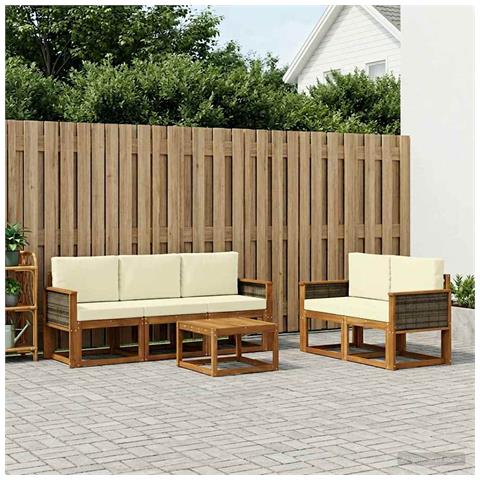 Set di divani da esterno con cuscino 6 pcs Naturale e Crema - Foto 2
