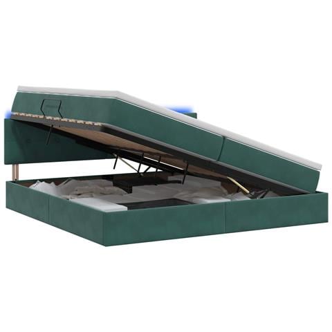 Letto con contenitore LED e materasso Verde Scuro 200 x 200 cm - Foto 1