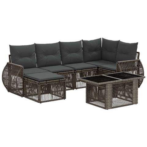 Set Divano da Giardino 7 pz Grigio e Grigio Scuro polyrattan - Foto 1