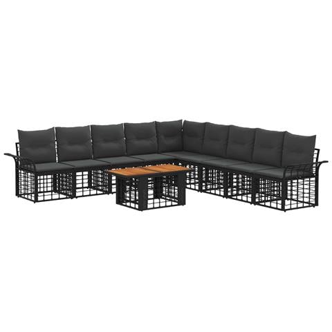 Set Divano da Giardino 10 pz Nero e Grigio scuro polyrattan - Foto 1