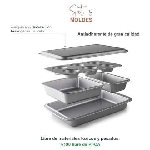 68461 - Set di 5 stampi da forno, stampo per muffin, stampo quadrato - Foto 3