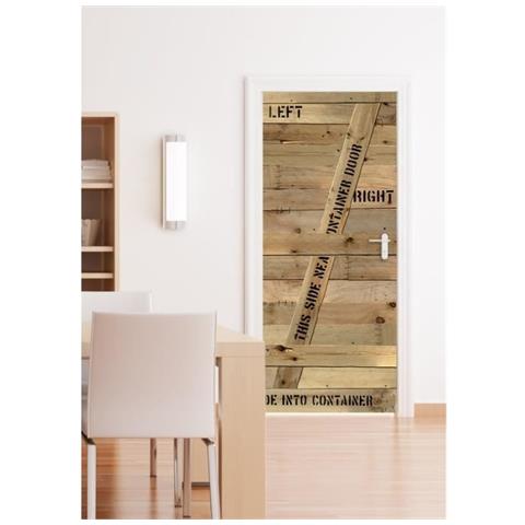 Trompe L' Oeil Porta Adesivo Legno Lordo Container Decorazione Da Parete, Polivinilcloruro, Marrone, 83 x 0,1 x 204 cm - Foto 2