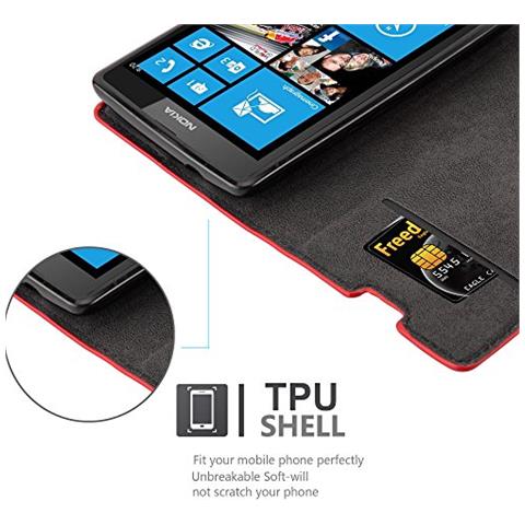 Custodia Compatibile Con Nokia Lumia 520 In Rosso Mela - Coperchio Protettiva Con Chiusura Magnetica, Funzione Stand E Tasca Per Le Carte - Foto 2