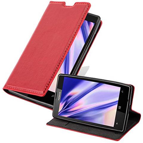 Custodia Compatibile Con Nokia Lumia 520 In Rosso Mela - Coperchio Protettiva Con Chiusura Magnetica, Funzione Stand E Tasca Per Le Carte - Foto 1