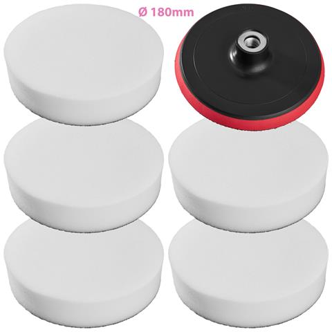 tectake 5 Spugne Per Lucidatura Da 180 Mm Morbide E Platorello Da 180 Mm - Bianco