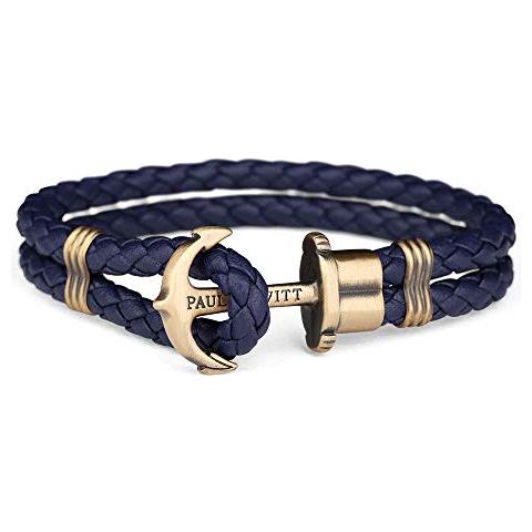 Bracciale Uomo Con Ancora Phrep - Bracciale Uomo Ancora In Pelle (blu Navy), Bracciale Uomo Marinaro Con Ciondolo Ancora In Acciaio (ottone)  - Foto 1