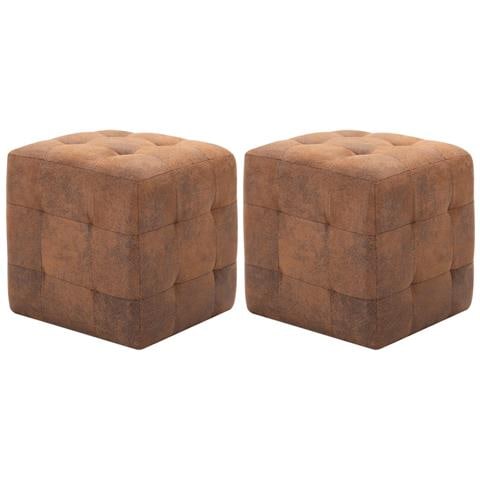 Pouf 2 pz Marrone 30x30x30 cm in Similpelle Scamosciata - Foto 1
