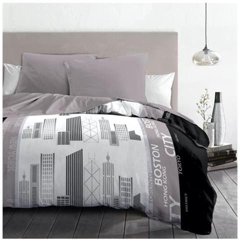 Newspaper Copripiumino In Microfibra - 1 Copripiumino 220x240 Cm + 2 Federe 63x63 Cm - Grigio - Foto 2
