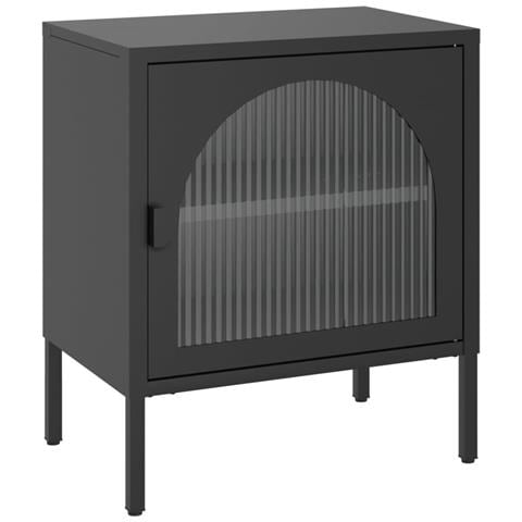 Comodino Nero 50x35x60 Cm Vetro E Acciaio - Foto 2