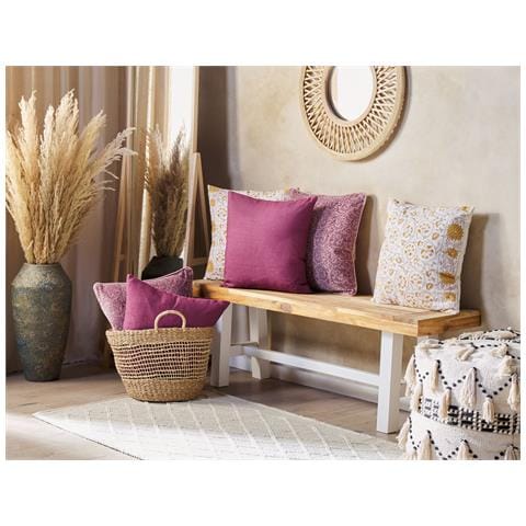 Set Di 2 Cuscini Calathea Cotone 45 X 45 Cm Giallo Trama Floreale - Foto 1