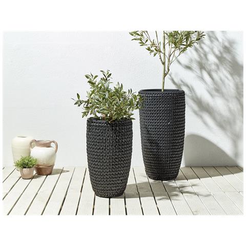 Set Di 2 Vasi Per Piante Cedrus Rattan Sintetico 37/45 Cm Nero - Foto 1