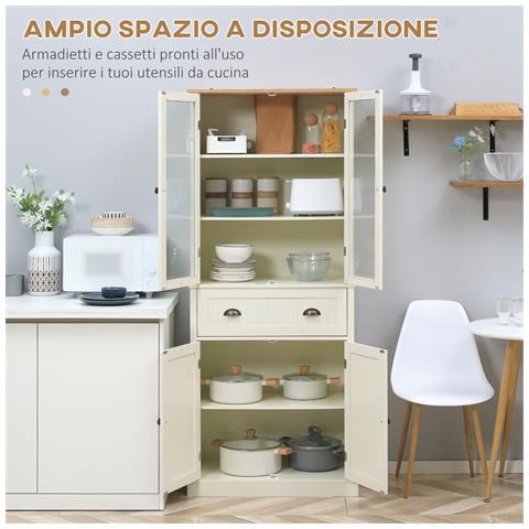 Mobile Dispensa A 5 Livelli Con Cassetto Centrale In Mdf E Truciolato, 76x40x182.5 Cm, Bianco Crema - Foto 6