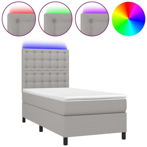Letto A Molle Materasso E Led Grigio Chiaro 90x200 Cm Tessuto - Foto 1