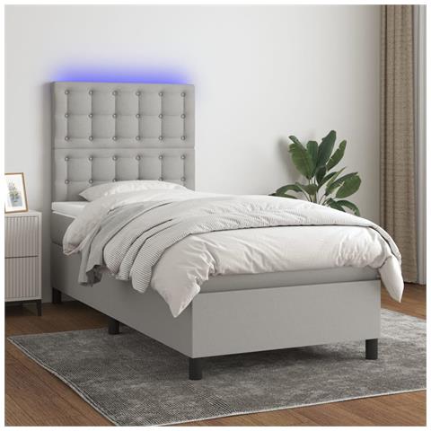 Letto A Molle Materasso E Led Grigio Chiaro 90x200 Cm Tessuto - Foto 8