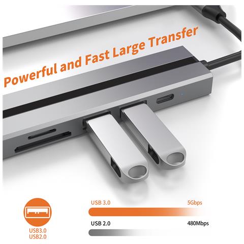 Hub Usb-c 6 In 1 Con Hdmi 4k, Porte Usb 3.0/2.0, Lettore Di Schede Sd /tf - Foto 6