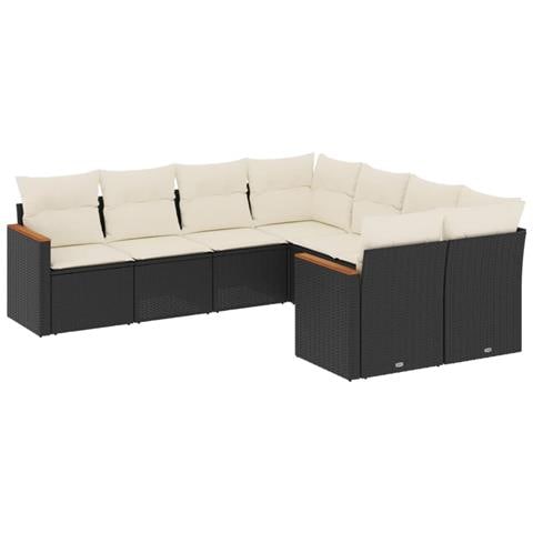 Set Divani Da Giardino Con Cuscini 8 Pz Nero In Polyrattan - Foto 1