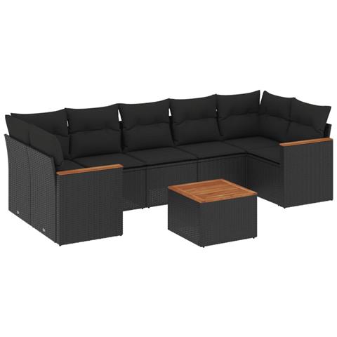 Set Divani da Giardino con Cuscini 8 pz Nero in Polyrattan - Foto 1