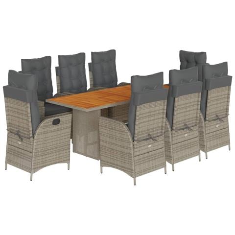 Set Da Pranzo Da Giardino 9 Pz Con Cuscini In Polyrattan Grigio - Foto 2