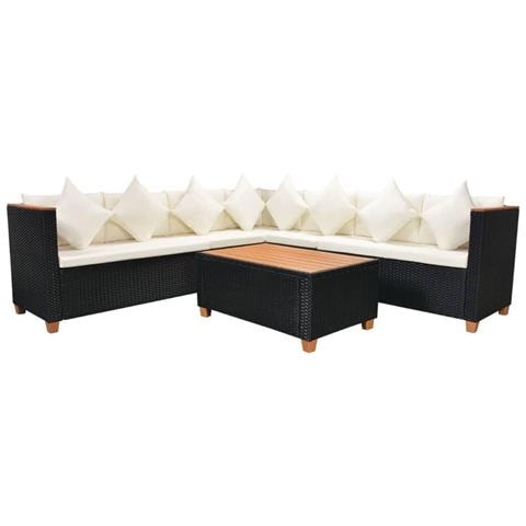 Set Divani Da Giardino 5 Pz Con Cuscini In Polyrattan Nero - Foto 1