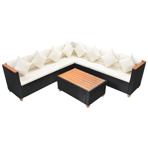 Set Divani Da Giardino 5 Pz Con Cuscini In Polyrattan Nero - Foto 2