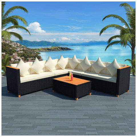 Set Divani Da Giardino 5 Pz Con Cuscini In Polyrattan Nero - Foto 8
