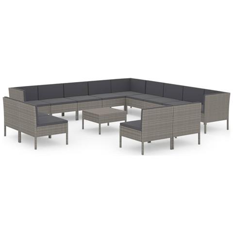 Lusso Casadino - Set Divani Da Giardino 14 Pz Con Cuscini In Polyrattan Grigio - Foto 1