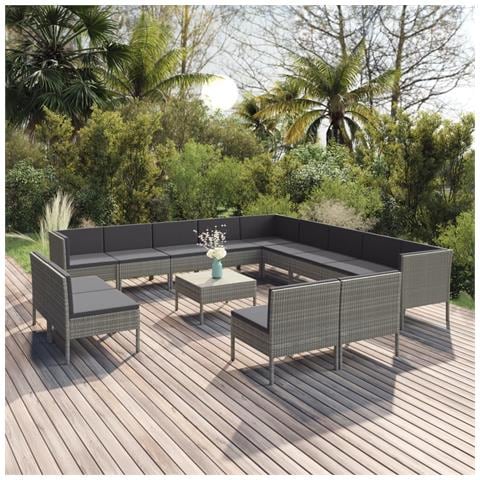 Lusso Casadino - Set Divani Da Giardino 14 Pz Con Cuscini In Polyrattan Grigio - Foto 8