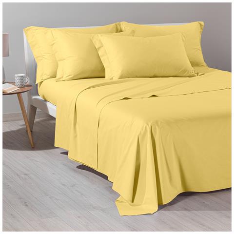 Completo Lenzuola In Cotone Colore Giallo Misura Piazza E Mezza - Foto 5