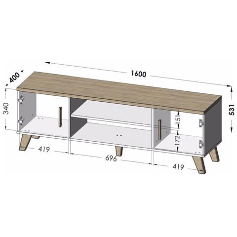 RTV LOTTA 160 2D2K WOT+B supporto TV e sistema audio 1 ripiani - Foto 4