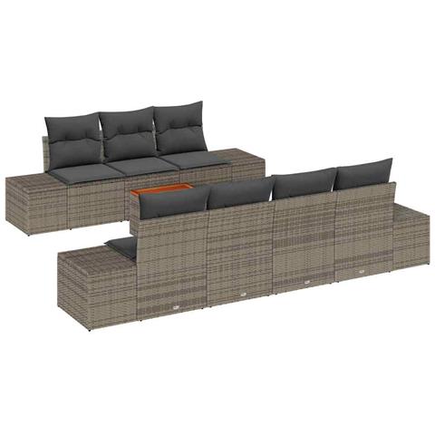 Set di Sofa da Giardino di 8 Pezzi con Cuscini Grigio Polyrattan Acacia - Foto 1